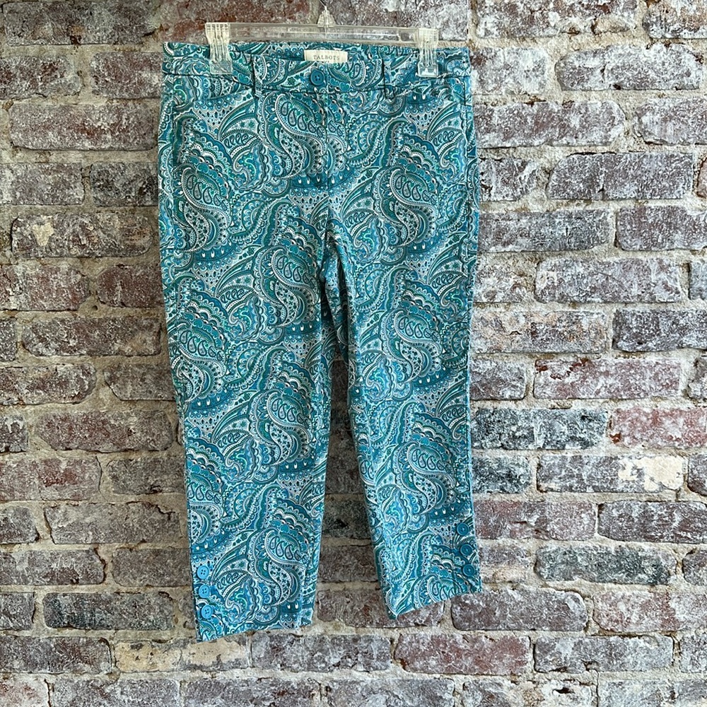 Talbots Teal Paisley Crop Pants